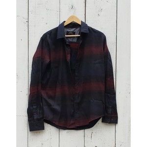 MBX Mark Men's Red, Blue Striped Button Up Top Size M Flannel Long Sleeve